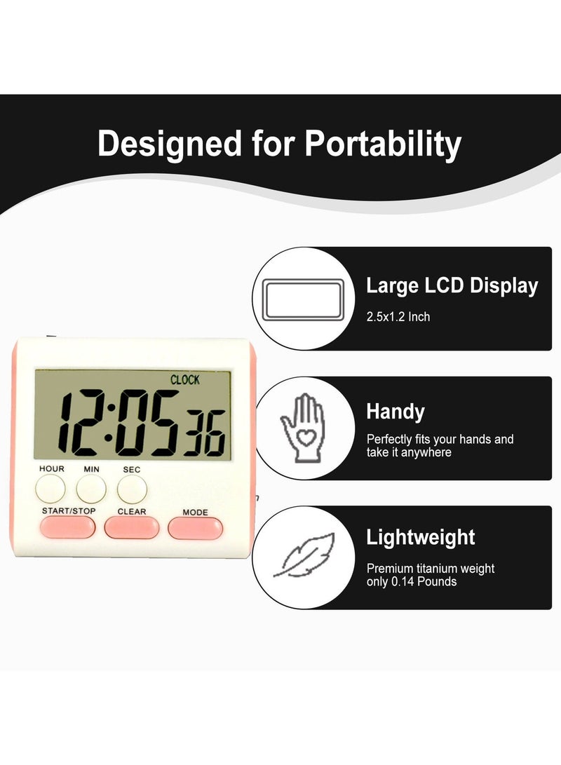 Digital Kitchen Timer With Silent/Loud Alarm Clock, Countdown/Countdown, 24-Hour Clock And Alarm Function, Suitable For Children And Teachers To Cook (Pink) - Image 2